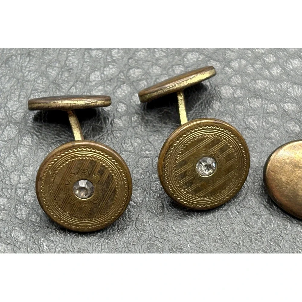 Vintage Lot 2 Pairs Victorian Gold Filled Cufflinks Etched Oval Paste Stones